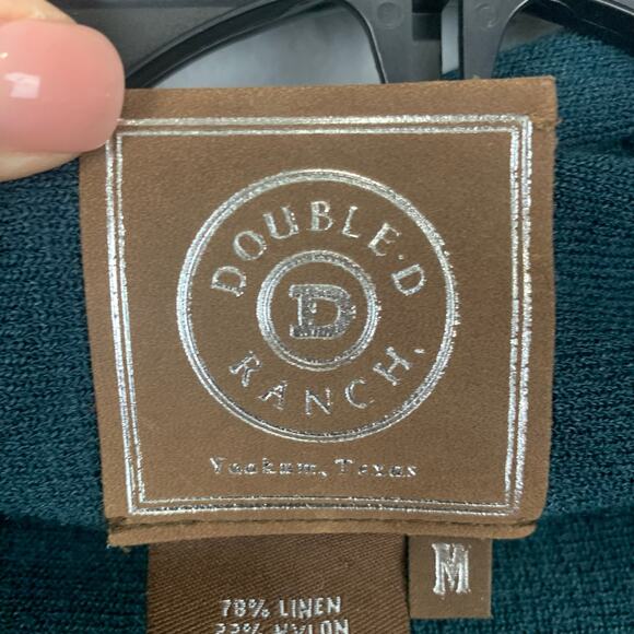 Double D Ranch Linen Cardigan Womens Medium Green Long Sleeve Sweater - Picture 4 of 6